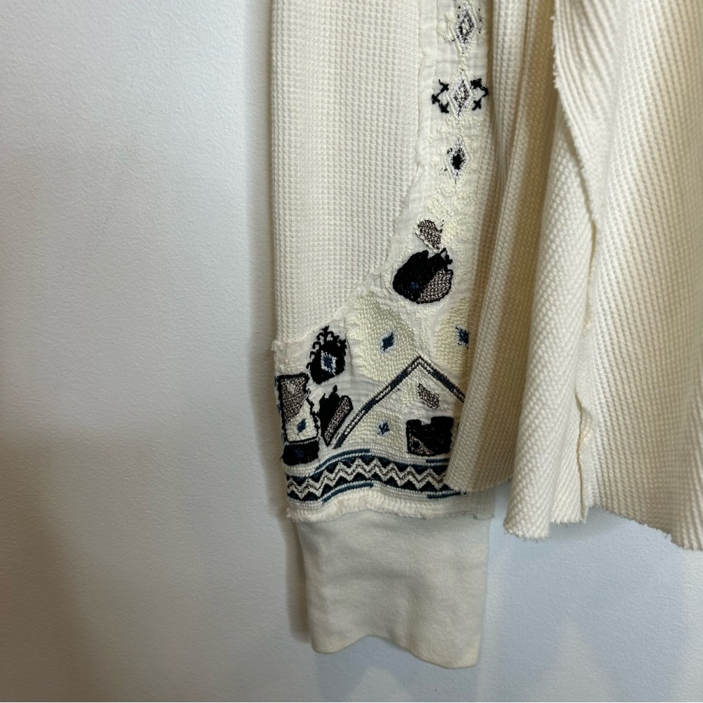 Free People FP X Marion Embroidered Thermal Long Sleeve Shirt Cream - Picture 3 of 9